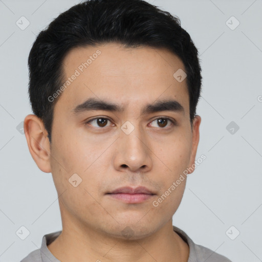 Neutral asian young-adult male with short  black hair and brown eyes