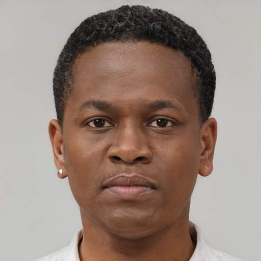 Neutral black young-adult male with short  brown hair and brown eyes