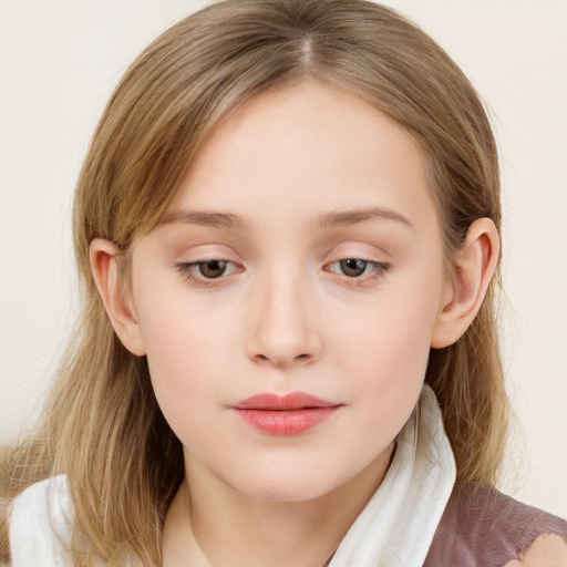 Neutral white young-adult female with medium  brown hair and blue eyes