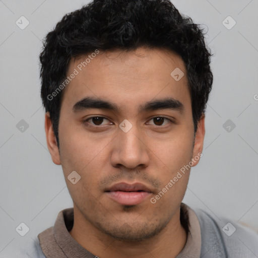 Neutral asian young-adult male with short  black hair and brown eyes