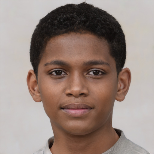 Neutral black child male with short  black hair and brown eyes