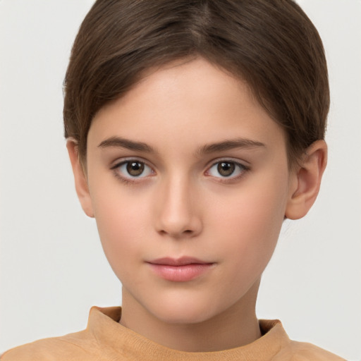 Neutral white young-adult female with short  brown hair and brown eyes