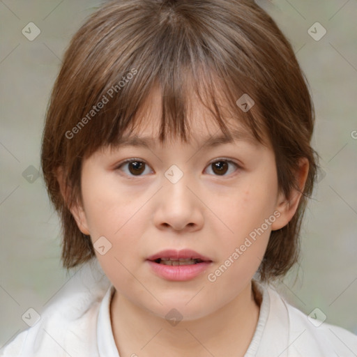 Neutral white child female with medium  brown hair and brown eyes