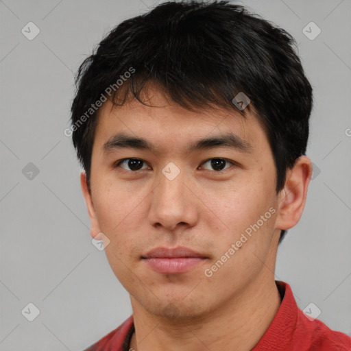 Neutral asian young-adult male with short  brown hair and brown eyes