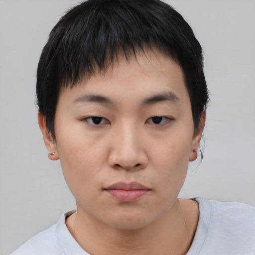 Neutral asian young-adult male with short  black hair and brown eyes