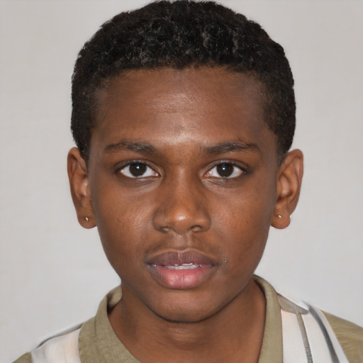 Neutral black young-adult male with short  brown hair and brown eyes