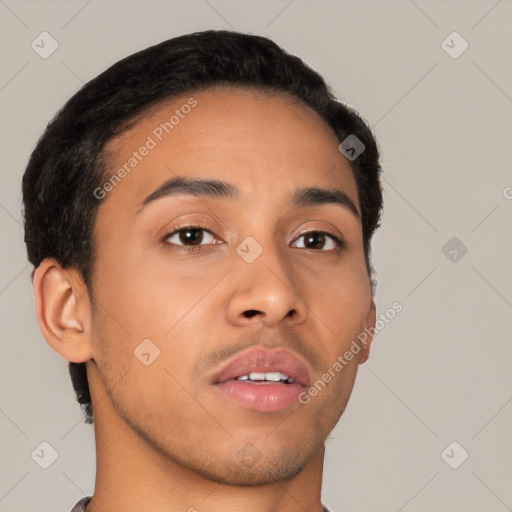 Neutral latino young-adult male with short  brown hair and brown eyes