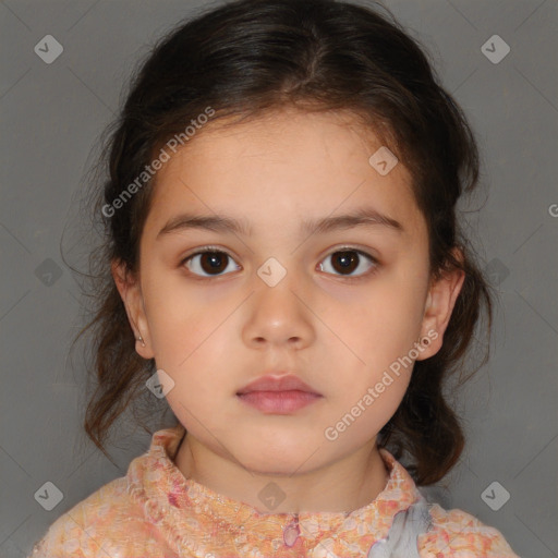 Neutral white child female with medium  brown hair and brown eyes