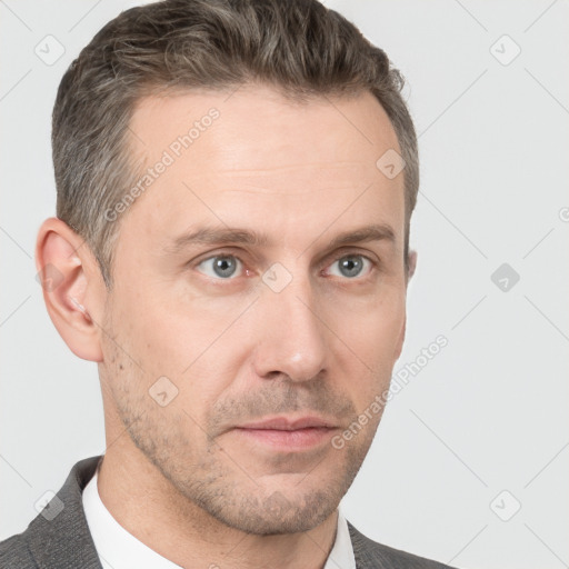 Neutral white adult male with short  brown hair and brown eyes