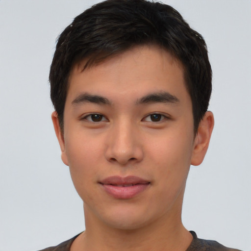 Neutral asian young-adult male with short  brown hair and brown eyes