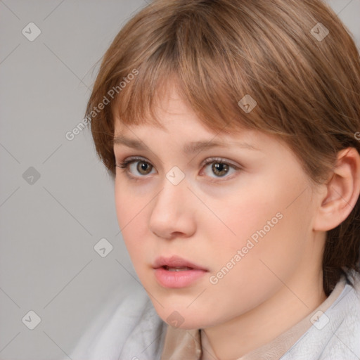 Neutral white child female with medium  brown hair and brown eyes