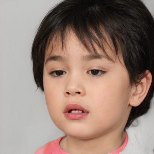 Neutral white child female with medium  brown hair and brown eyes