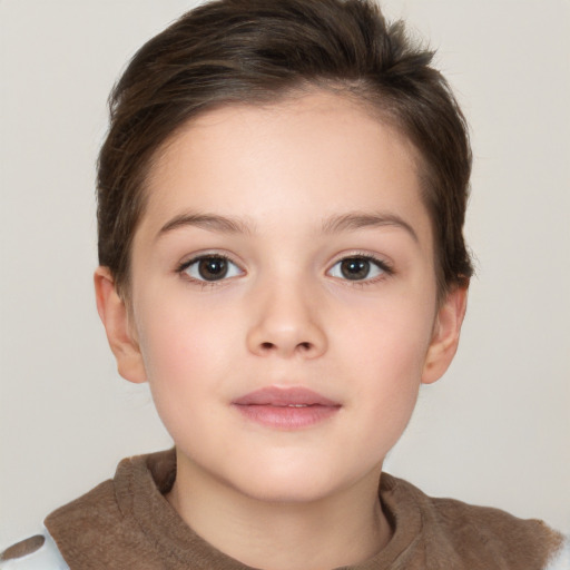 Neutral white child female with short  brown hair and brown eyes