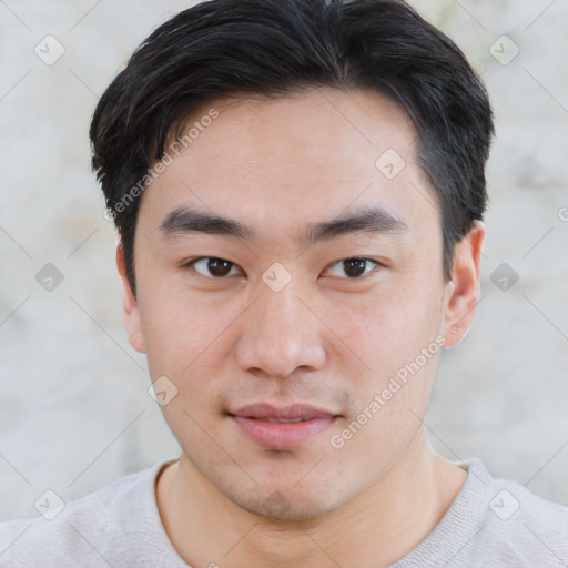 Neutral asian young-adult male with short  brown hair and brown eyes