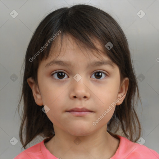 Neutral white child female with medium  brown hair and brown eyes