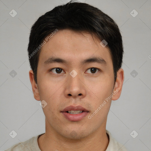 Neutral asian young-adult male with short  brown hair and brown eyes