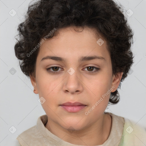 Neutral white young-adult female with short  brown hair and brown eyes