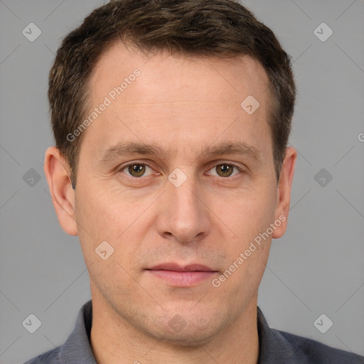 Neutral white adult male with short  brown hair and brown eyes