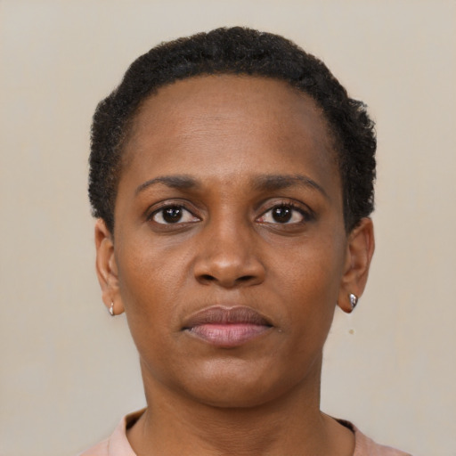 Neutral black young-adult female with short  brown hair and brown eyes