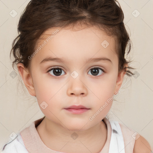 Neutral white child female with medium  brown hair and brown eyes