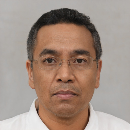 Neutral asian adult male with short  black hair and brown eyes