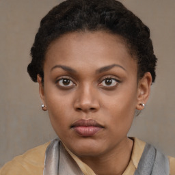 Neutral black young-adult female with short  brown hair and brown eyes