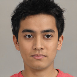 Neutral asian young-adult male with short  brown hair and brown eyes