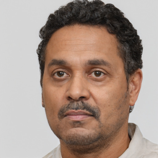 Neutral black adult male with short  black hair and brown eyes