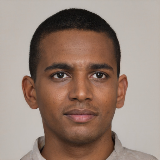 Neutral black young-adult male with short  brown hair and brown eyes
