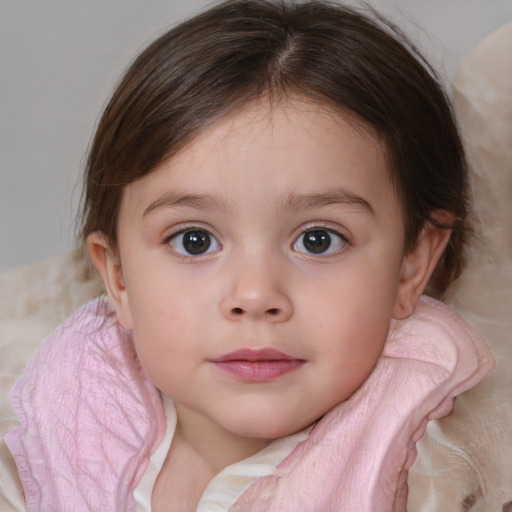 Neutral white child female with medium  brown hair and blue eyes