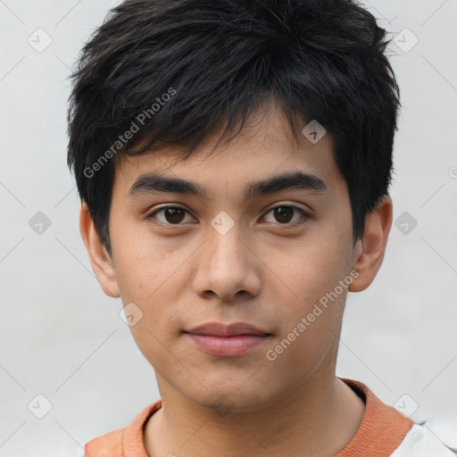 Neutral asian young-adult male with short  brown hair and brown eyes
