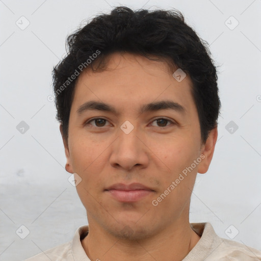 Neutral asian young-adult male with short  brown hair and brown eyes