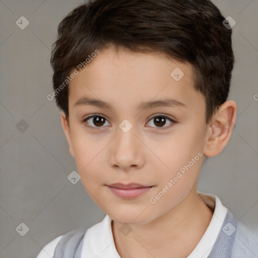 Neutral white child female with short  brown hair and brown eyes