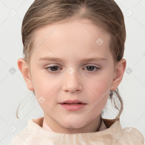 Neutral white child female with medium  brown hair and brown eyes