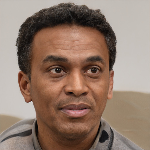 Neutral black adult male with short  brown hair and brown eyes
