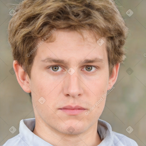 Neutral white young-adult male with short  brown hair and grey eyes