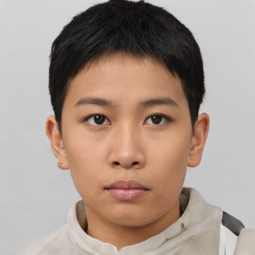 Neutral asian young-adult male with short  brown hair and brown eyes