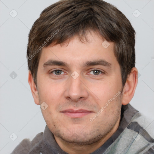 Neutral white adult male with short  brown hair and brown eyes