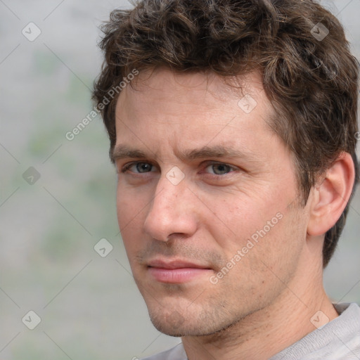 Neutral white adult male with short  brown hair and brown eyes