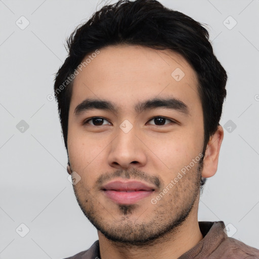 Neutral asian young-adult male with short  black hair and brown eyes