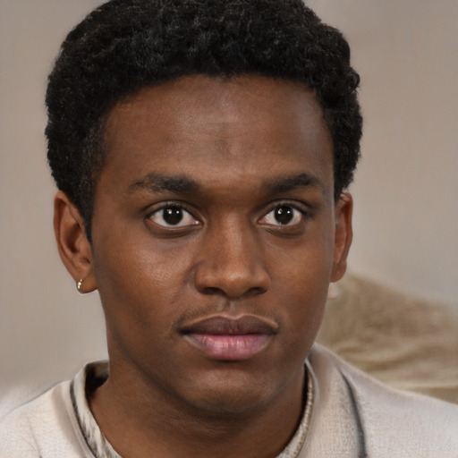 Neutral black young-adult male with short  brown hair and brown eyes