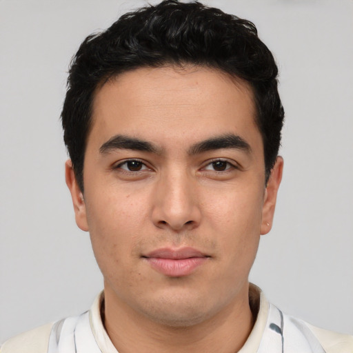 Neutral asian young-adult male with short  brown hair and brown eyes