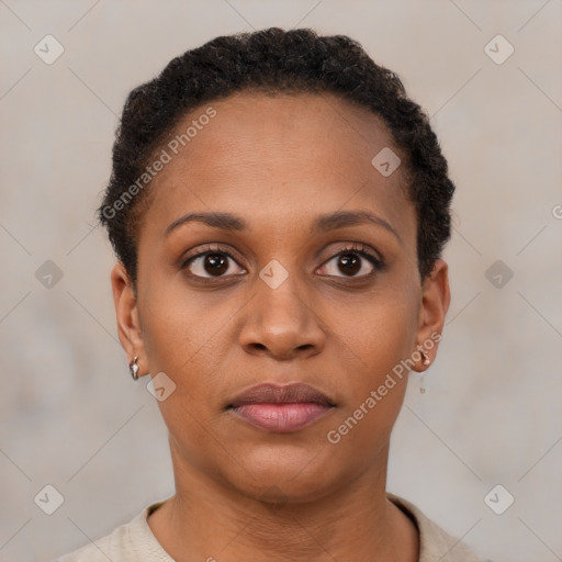 Neutral black young-adult female with short  brown hair and brown eyes