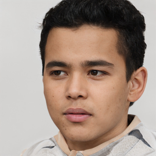 Neutral asian young-adult male with short  brown hair and brown eyes