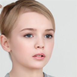 Neutral white child female with short  brown hair and brown eyes