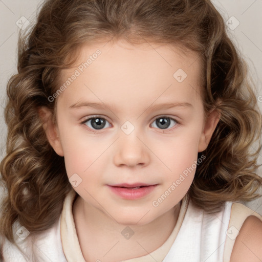 Neutral white child female with medium  brown hair and brown eyes