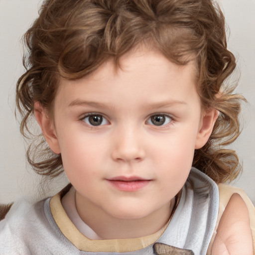 Neutral white child female with medium  brown hair and brown eyes