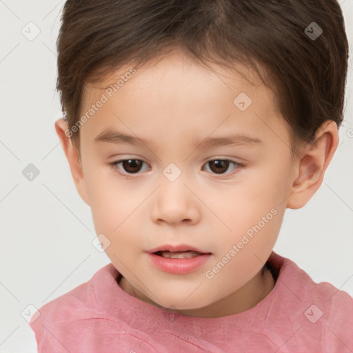 Neutral white child female with short  brown hair and brown eyes