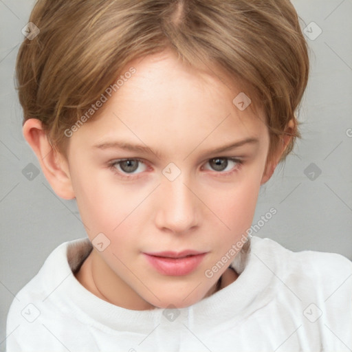 Neutral white child female with short  brown hair and brown eyes