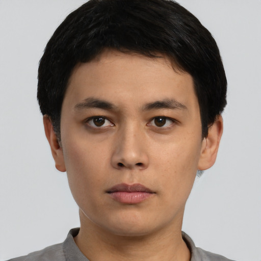 Neutral asian young-adult male with short  black hair and brown eyes